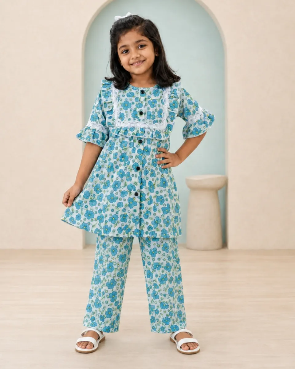 Summer Special Floral Co-ord Set for Girls - 002